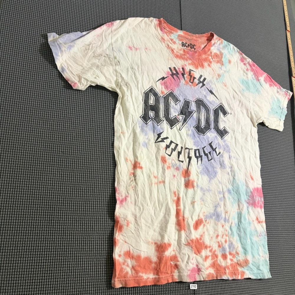 AC/DC High Voltage Tie Dye Graphic T-Shirt Mens Size M Pink Orange Blue